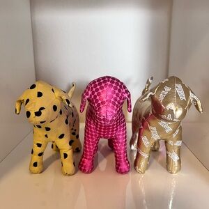Victoria's Secret Pink and Gold Dog Figurine Trio